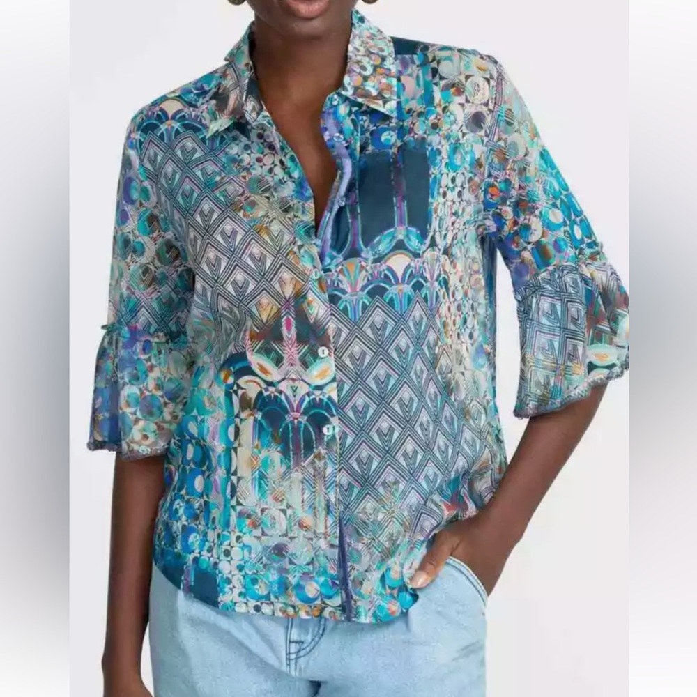 $225 NWT JOHNNY WAS Klodi Ruffle Sleeve Blouse 1X